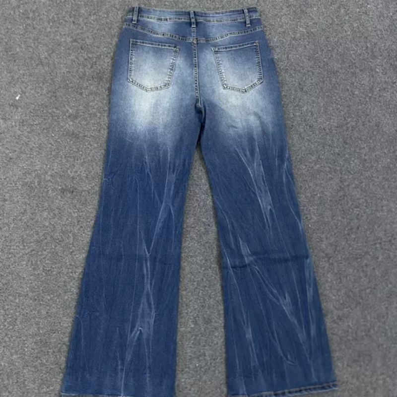 

Women Europe America Retro minimalist jeans Autumn trend street middle waist loose hanging feel wide legs straight cut Long pant