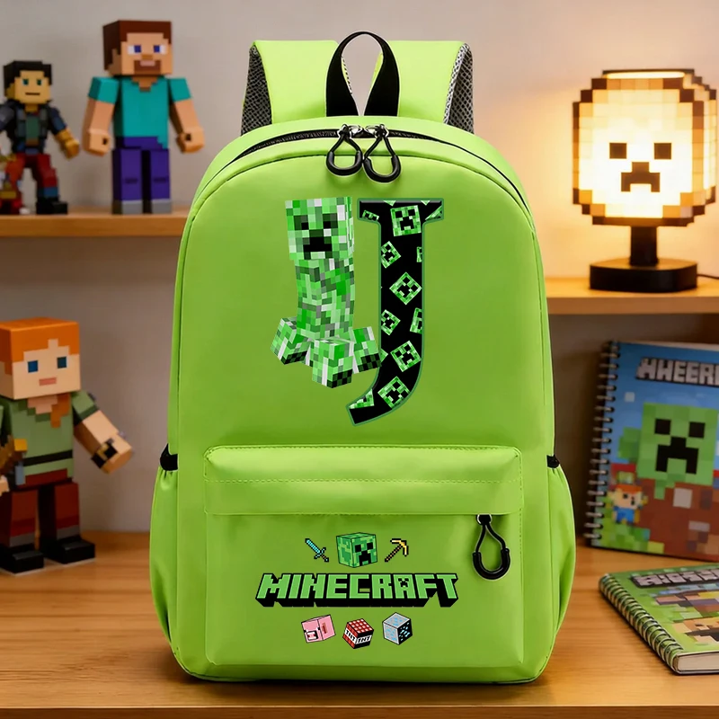 

Miner Crafting Pixel Primary School Bag Green Letter A-Z Student Backpack Hot Game Figure Print Schoolbags Cartoon Birthday Gift