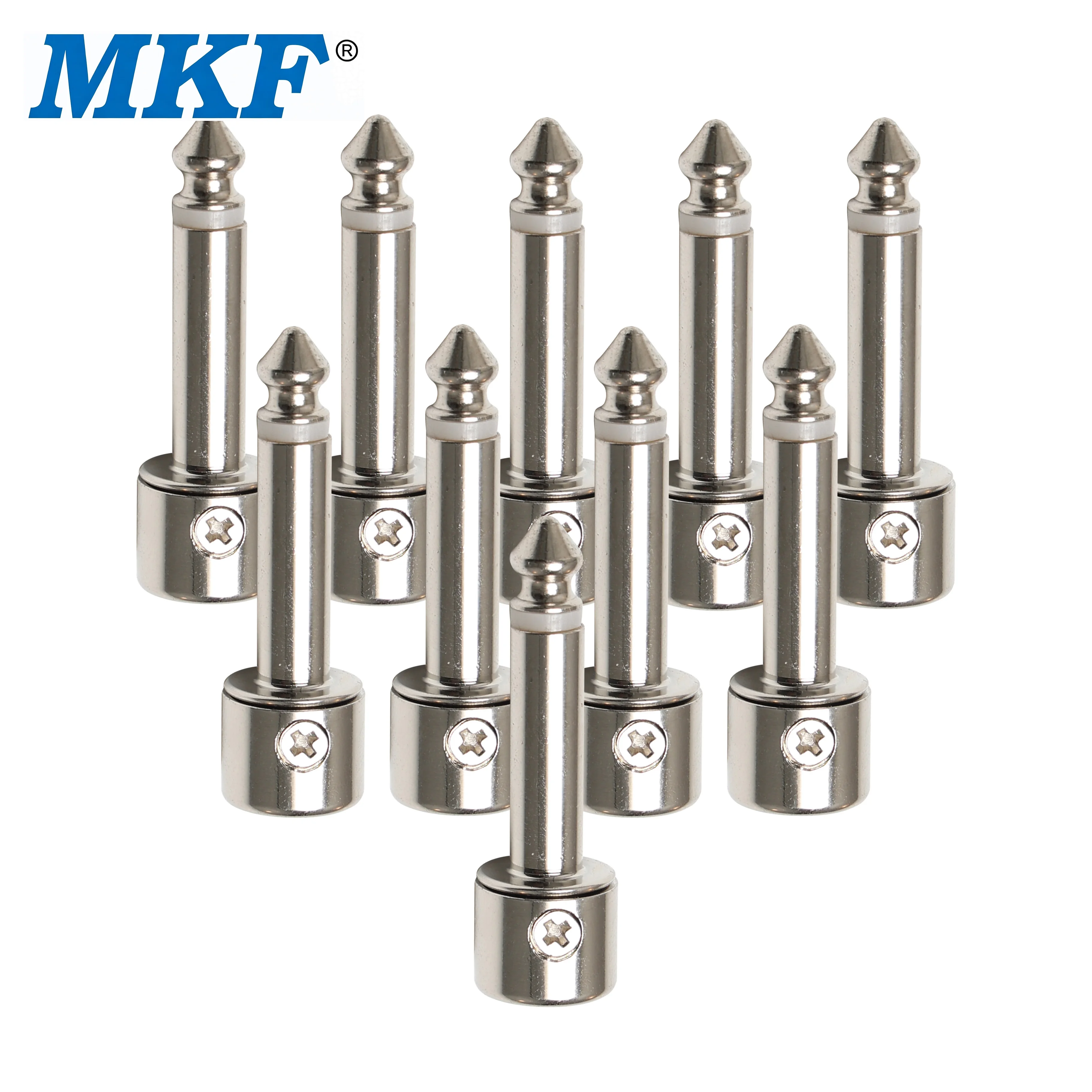 10Pcs Solderless Mini DIY 6.35mm TS Right Angle 1/4" Mono Male Jack, Connector for Guitar Effects Pedal, Fits 4mm Patch Cable
