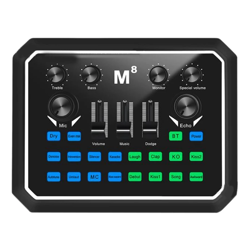 M8 Sound Card Digital Sound Card Live Mixer Microphone Mixer Is Suitable For Equipment K Song Recording Live Singing