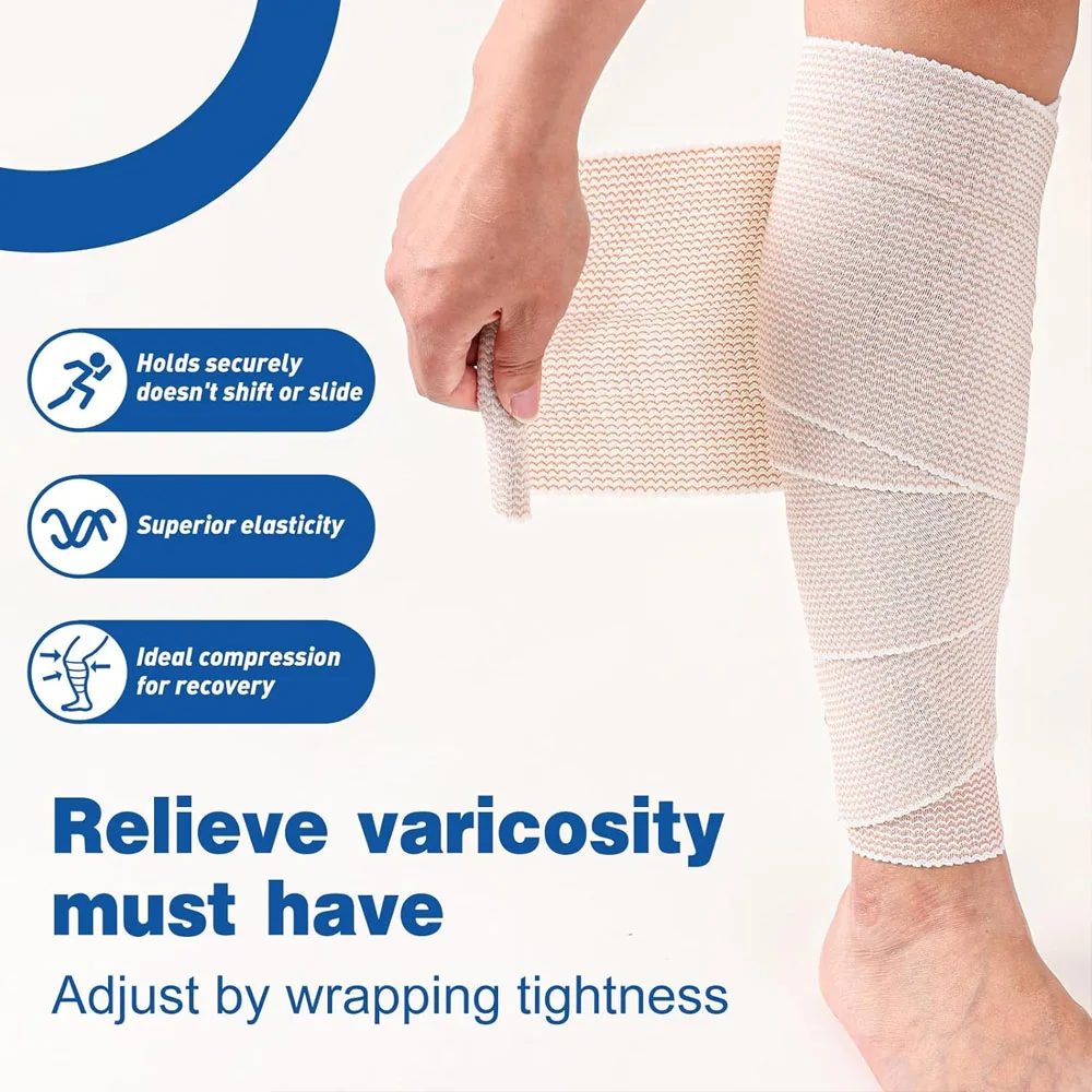 1 Roll Premium Elastic Bandage Wrap,Cotton Latex Free Compression Bandage Wrap with Self-Closure, Support & First Aid for Sports