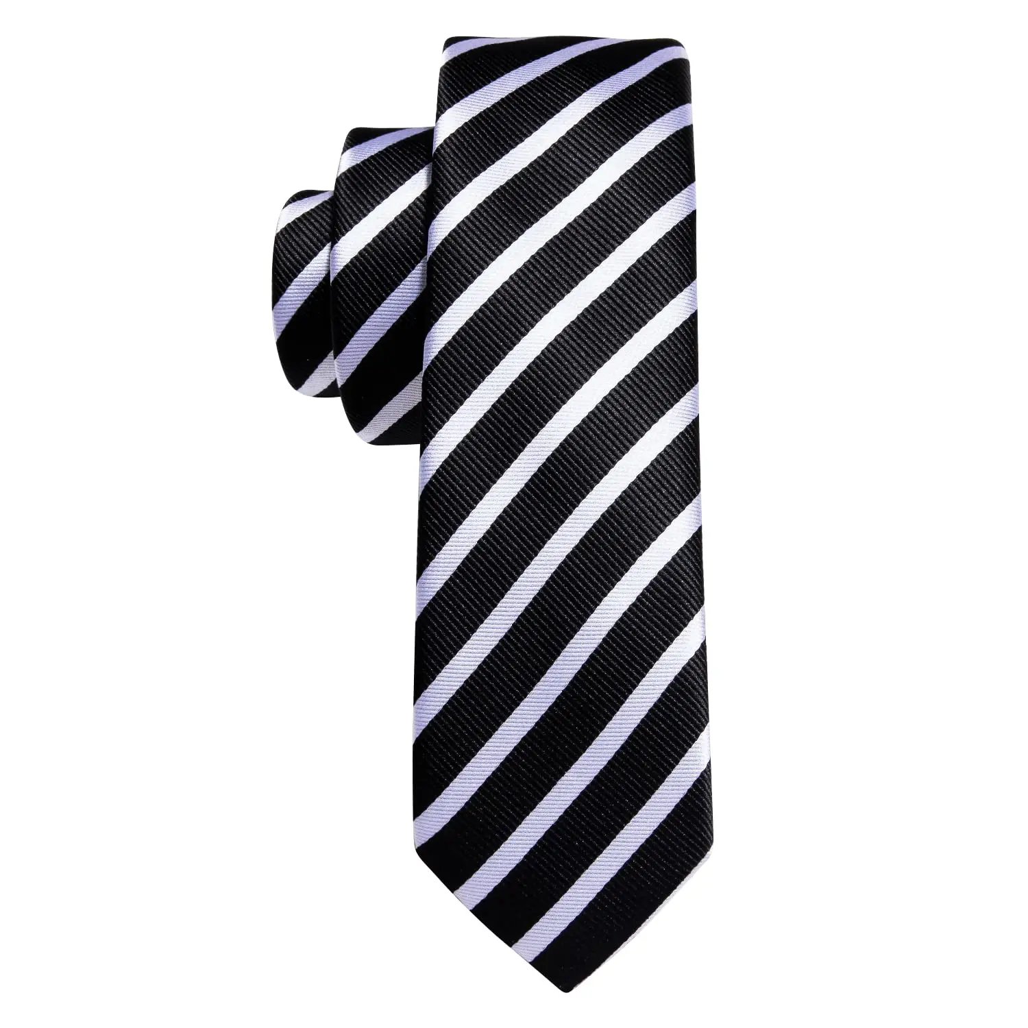 Barry.Wang Tie for Dad and Son Jacquard Black Striped Silk Necktie Pocket Sqaure Parent-child Adult Boy Men Young Party Wedding