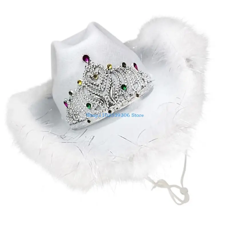 400A Cowboy Hats for Proms Plush Trim Hat for Woman Windproof Cowboy Model Show Hat