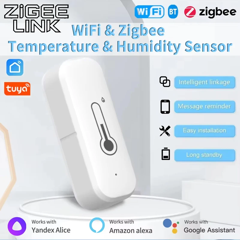 1pcs Tuya WiFi&Zigbee Temperature Humidity Sensor With Remote Monitor&APP Notification Alert,High Precision Indoor Thermometer