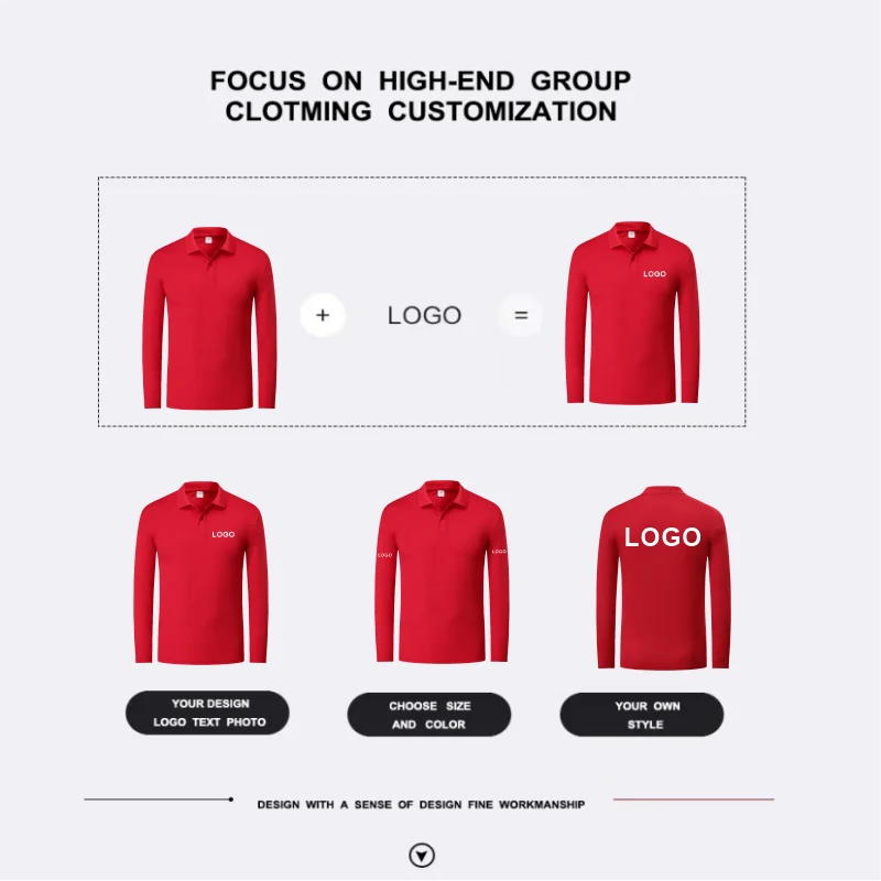 High Quality New Design Logo Men\'s Polo Shirt Solid Color Long Sleeve Lapel Golf Shirt Custom Printing Embroidery LOGO