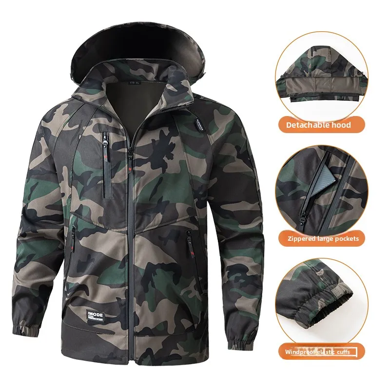 春秋迷彩作業服セット厚手メンズ防風防水弾性汚れ防止労働保護作業服