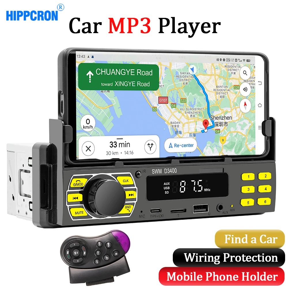 

1 Din Car Radio Stereo Receiver MP3 Multimedia Player FM Blutetooth Tape Recorder USB/SD AUX Input With Cell Phone Holder