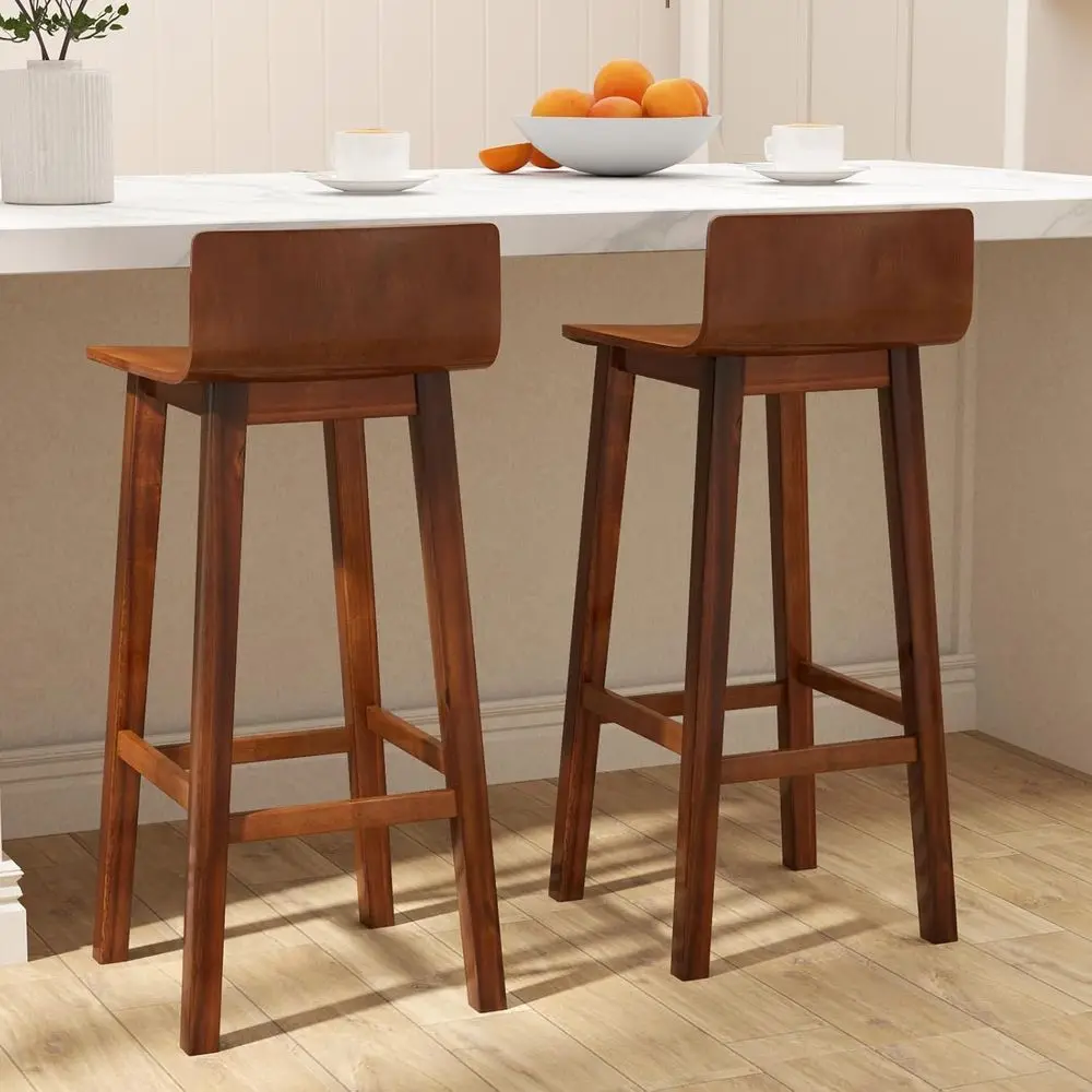 Solid Wood Bar Stools Set o 2, 29-inch Counter Height Chairs with Low Back and ootrest, armhouse Wooden ArmlBarstools or Kitchen view 4