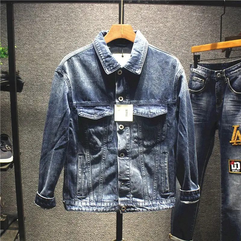 Lente En Herfst Nieuwe Trendy Herenjasje Bedrukt Knappe Street Denim Jas