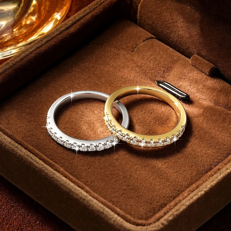 Rrjzz Zertifizierter 2mm D-Farbiger Voll-Moissanit Stapelbarer Halb-Eternity-Ring für Damen Klassischer Imitationsdiamant-Schmuckring – Detail 3