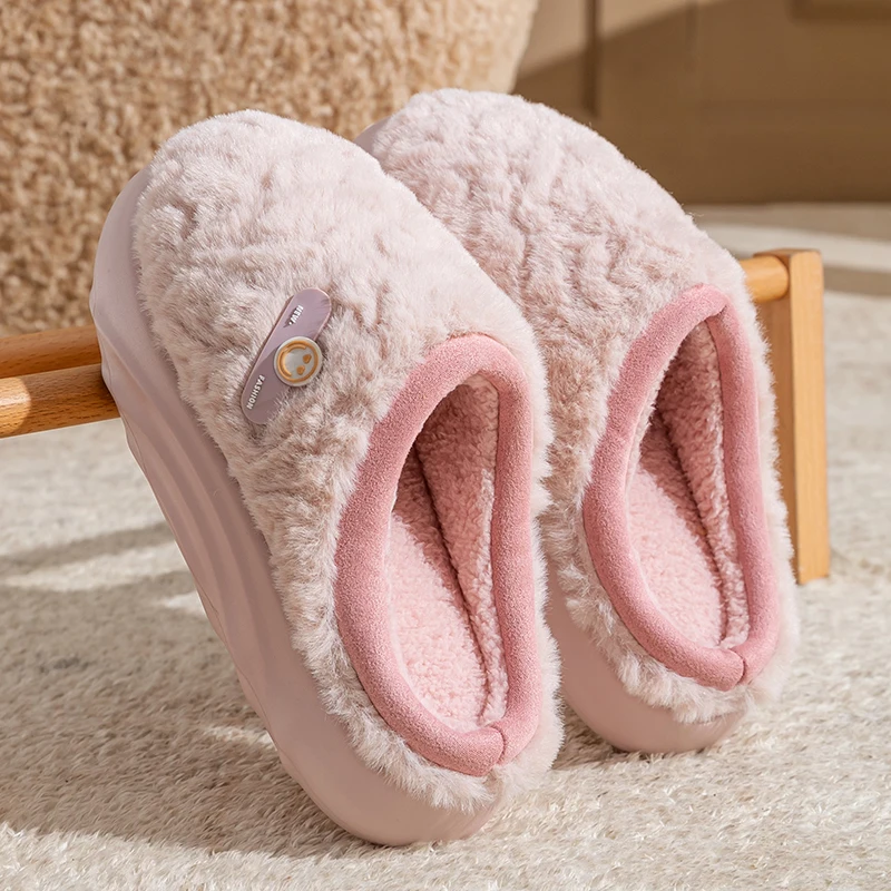 

Winter Plush Slippers for Women - Fleece-Lined Indoor House Shoes, Thick Sole Anti-Slip & Odor-Control Couple Slides