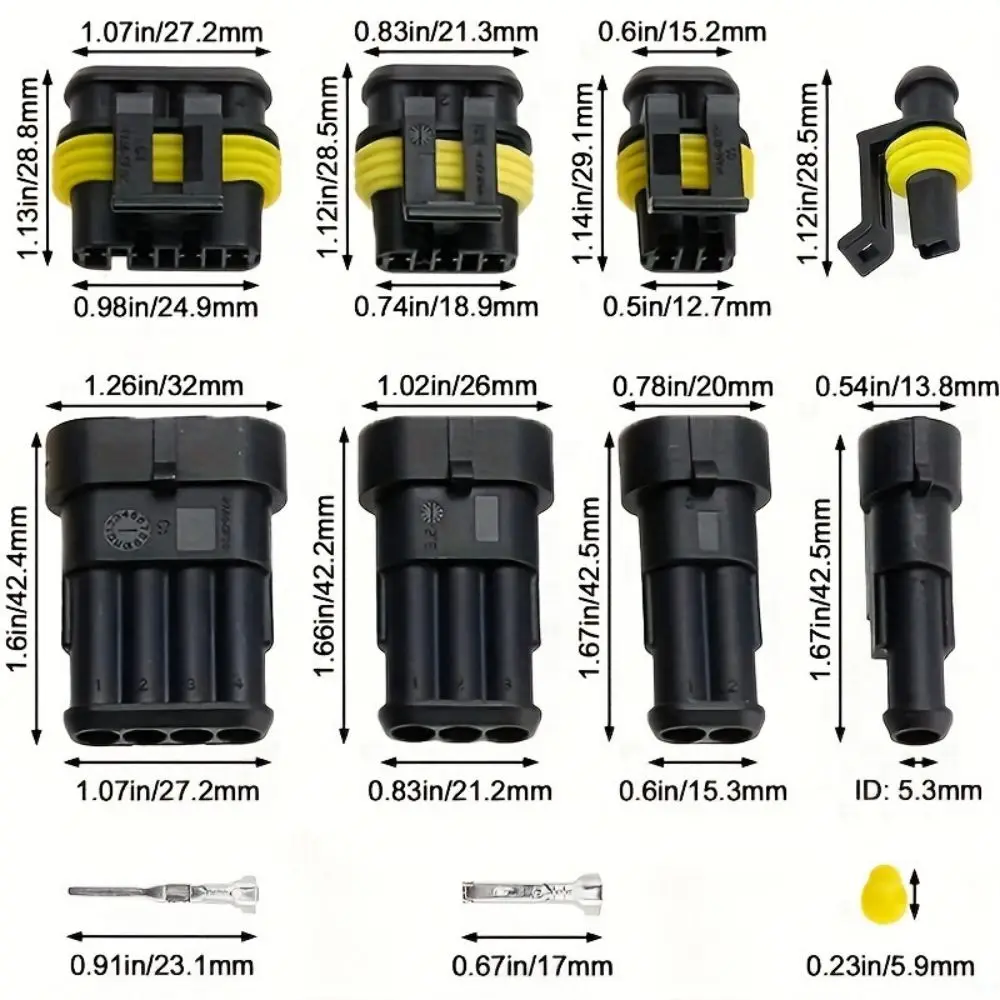 240/352PCS HID Waterproof Connectors 1/2/3/4 Pin Electrical Wire Connector Plug Truck Harness 300V 12A
