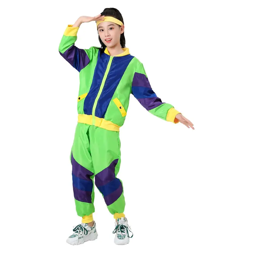 Kids Girl Retro Disco Cosplay bambini Costume da palcoscenico abbigliamento sportivo giacca cappotto pantaloni fascia abiti Halloween Carnival Party Suit