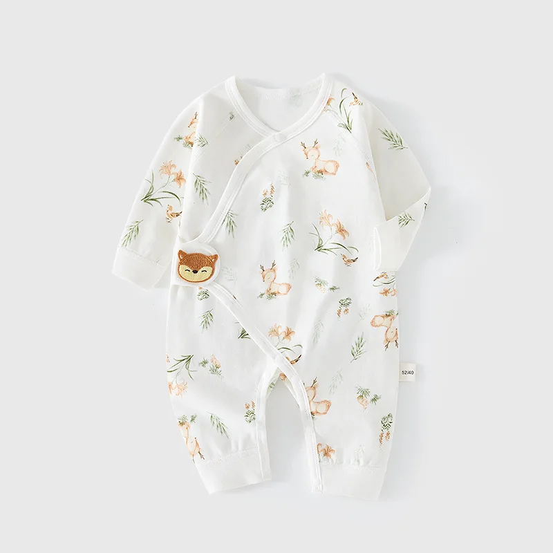 Newborn Jumpsuit Baby Boneless Romper Autumn and Winter Pure Cotton Newborn Gown Romper Velcro Baby Clothes
