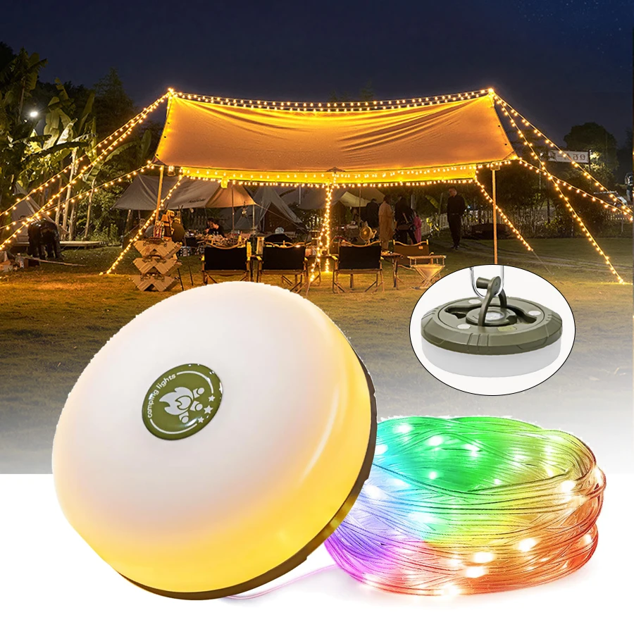 Camping Lampe RGB Lichterketten 10m USB Aufladbare Laterne LED Taschenlampen Recycelbar Zelt Licht Gürtel Outdoor Garten Dekoration