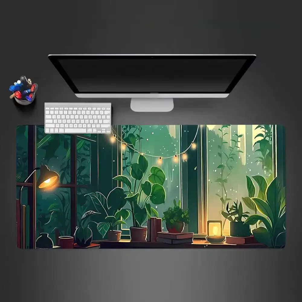 Tappetino per mouse carino estetico vegetale fondo in gomma antiscivolo resistente all'usura con tappetino per tastiera con bordo cucito adatto per ufficio 300X600