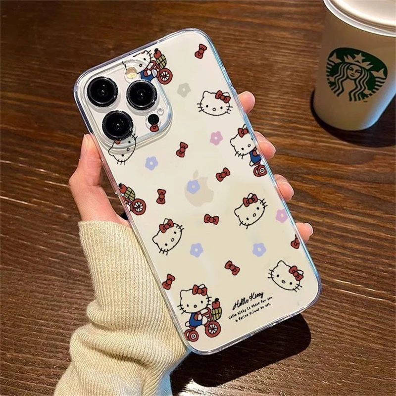 Japan HelloKitty Cute KT Cat Red Bow Phone Case For iPhone 14 12 13 11 15 16 Pro Max XR 8 PLUS Silica Gel Y2K Cartoon Cover