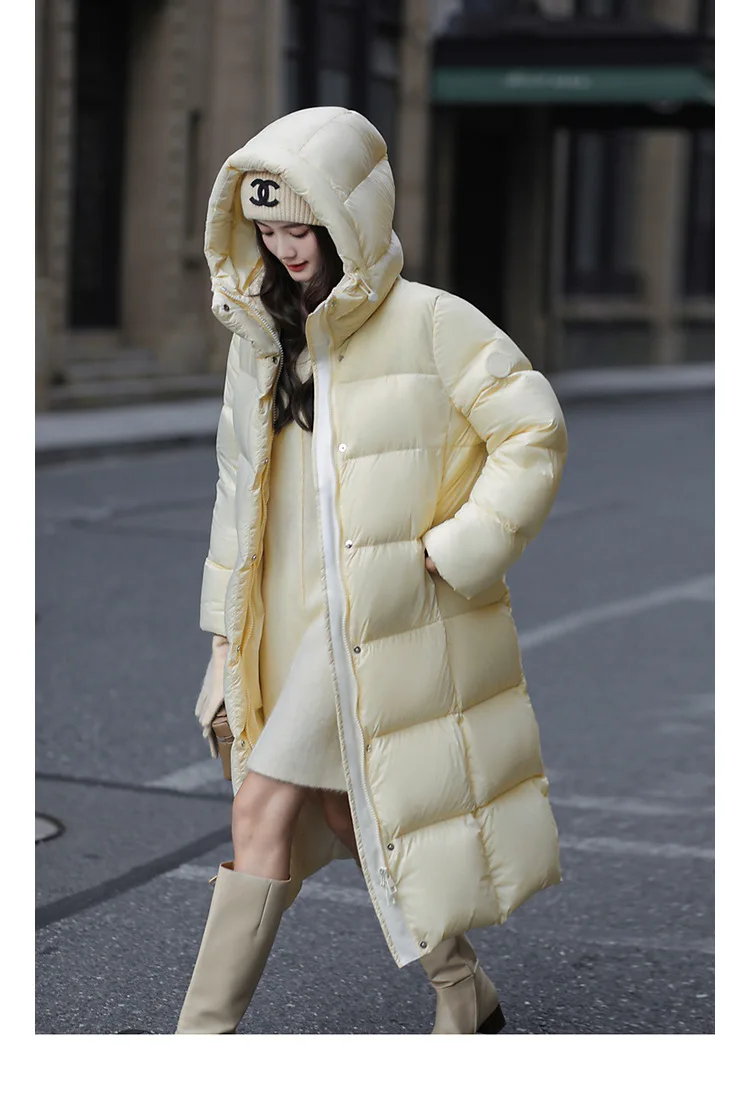 Winter High Quality Long Hooded Down Jacket Women White Duck Down Warm Thick Outwear Female Loose Parker Knee Length Down Jacket
