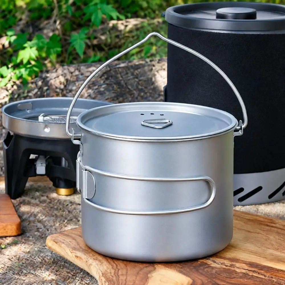 Practical 1100ML Titanium Mug Foldable Handle Portable Outdoor Cooking Pot With Lid Camping Water Bottle Picnic