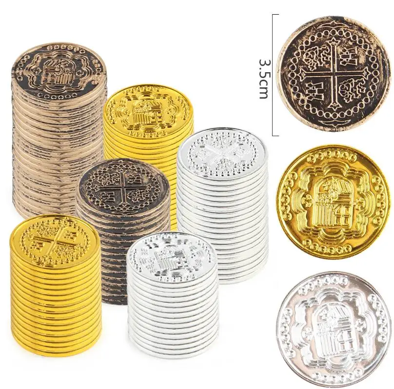 400pcs Pirate Coin Spanish Doubloon Hunt Treasure Chest Toys for Party Favor Halloween Decorations Bronze Gold Silver