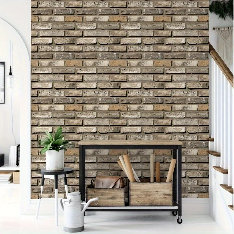 20pcs 3D Whitewash Faux Brick Peel And Stick Wall Panes, 3D Farmhouse Wall Stickers Kitchen Backsplash, Bathroom, Dining Room