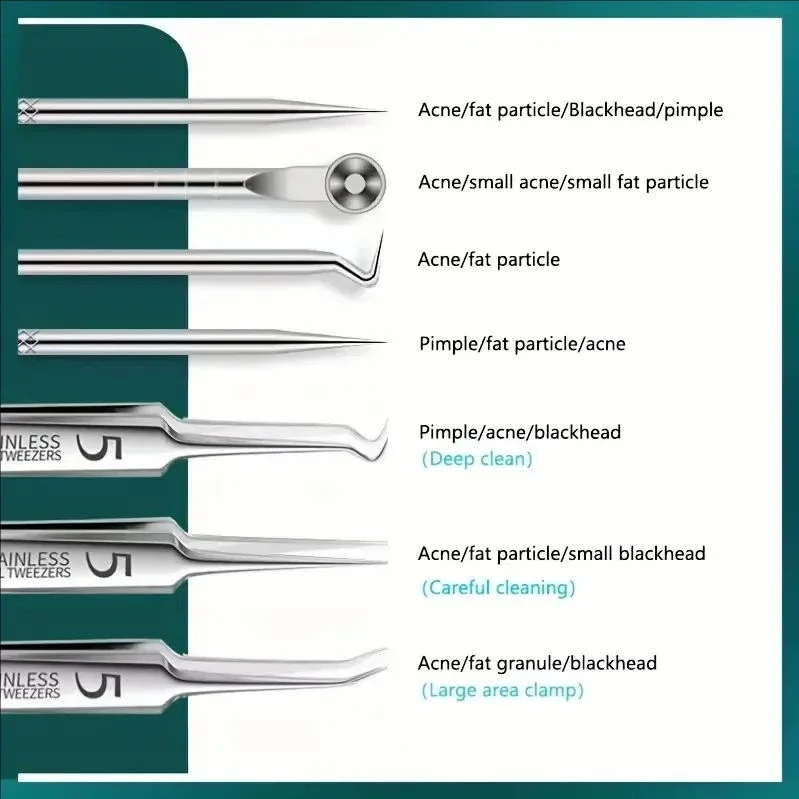 8-teiliges Set aus Edelstahl: Akne-Clip, Zellclip, Mitesser-Clip, Akne-Nadel, Akne-Nadel für Schönheitssalons, Akne-Nadel-Werkzeug – Detail 3
