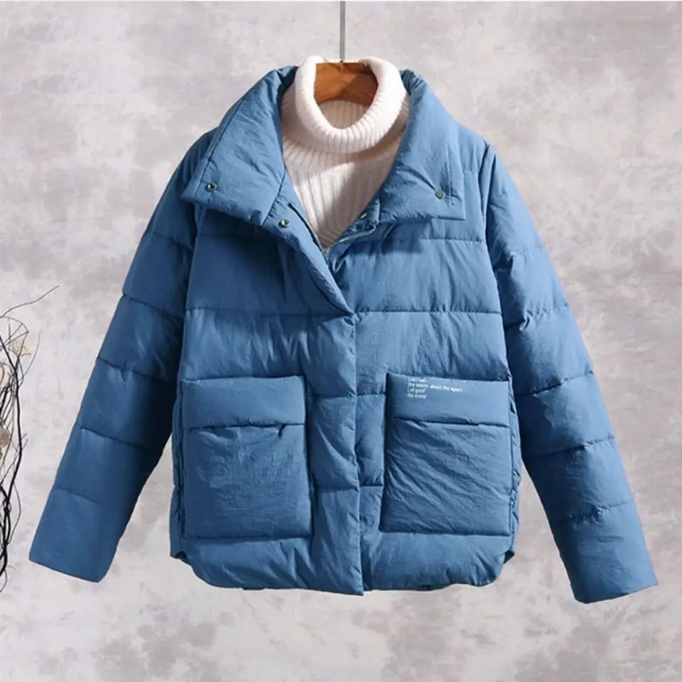 Abrigo de algodón con cuello levantado para mujer, parka cálida de talla grande, chaqueta de invierno, novedad de 2023