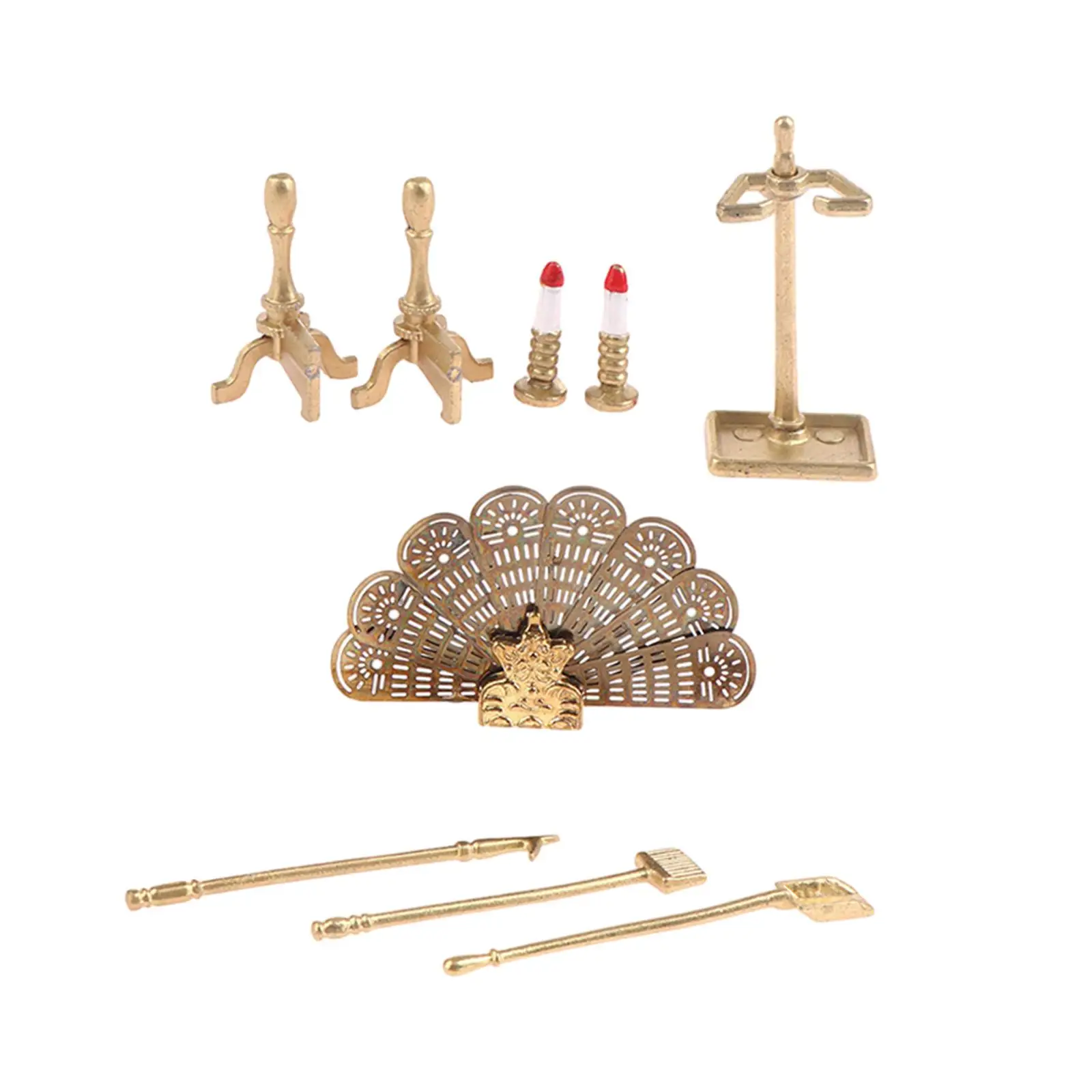 Set di coperture per camino per casa delle bambole in scala 1:12, decorazione artigianale in metallo in miniatura