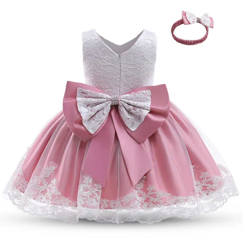 Girls Formal Wedding Party Dress for 1-5Y Infant Birthday Christening Lace Elegant Gown Christams Flower Dresses for Baby Girl