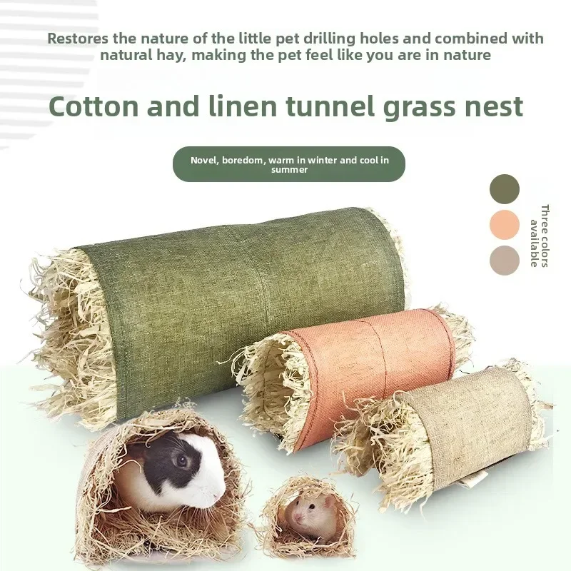 Pet Rabbit Arched Tunnel Toy Guinea Pig Chinchilla Hiding Grass Nest Simulated Pet Thatched House Summer Pavilion Leisure Toys view 2
