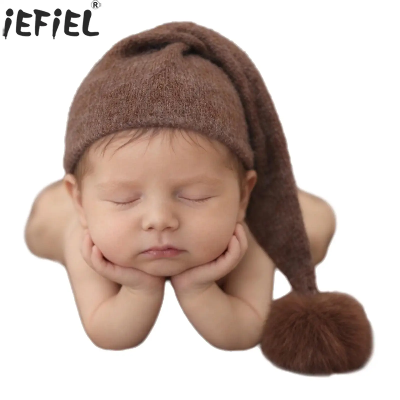 Baby Boy Girl Photography Knitted Hat Newborn Infant Commemoratiion Photo Shoot Props Warm Furry Ball Knit Cap Costume Accessory