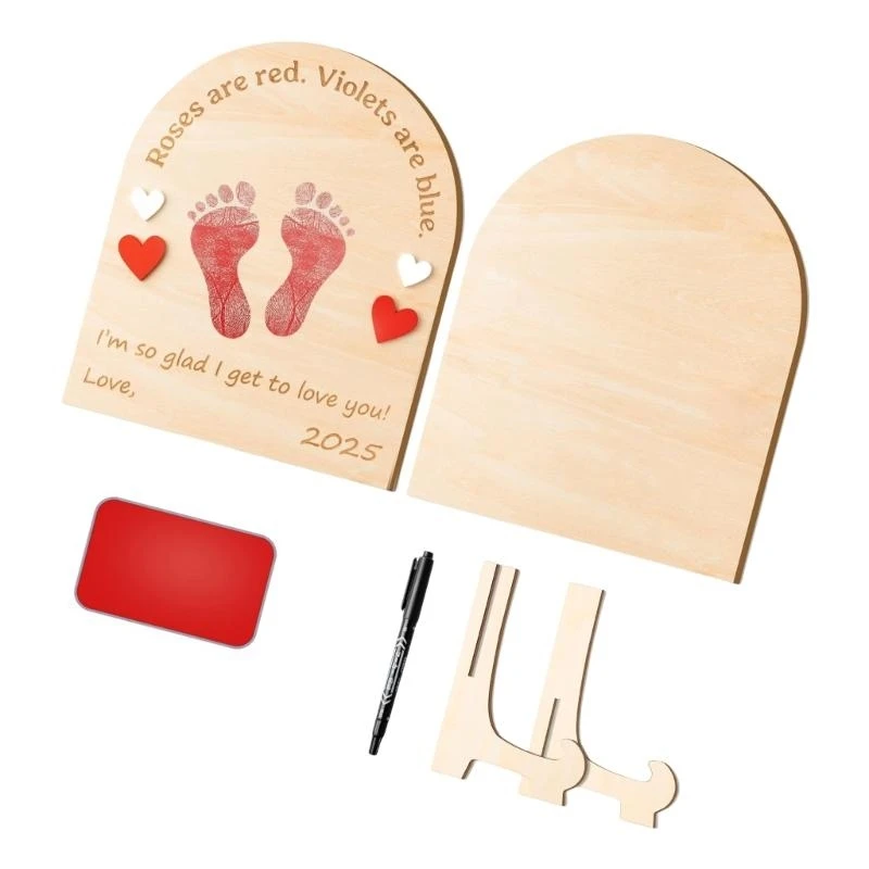 J15U أول بصمة فنية للطفل تذكار معالم خشبية بطاقة صور الدعائم لتزيين الحضانة والتقاط الصور لحديثي الولادة #2