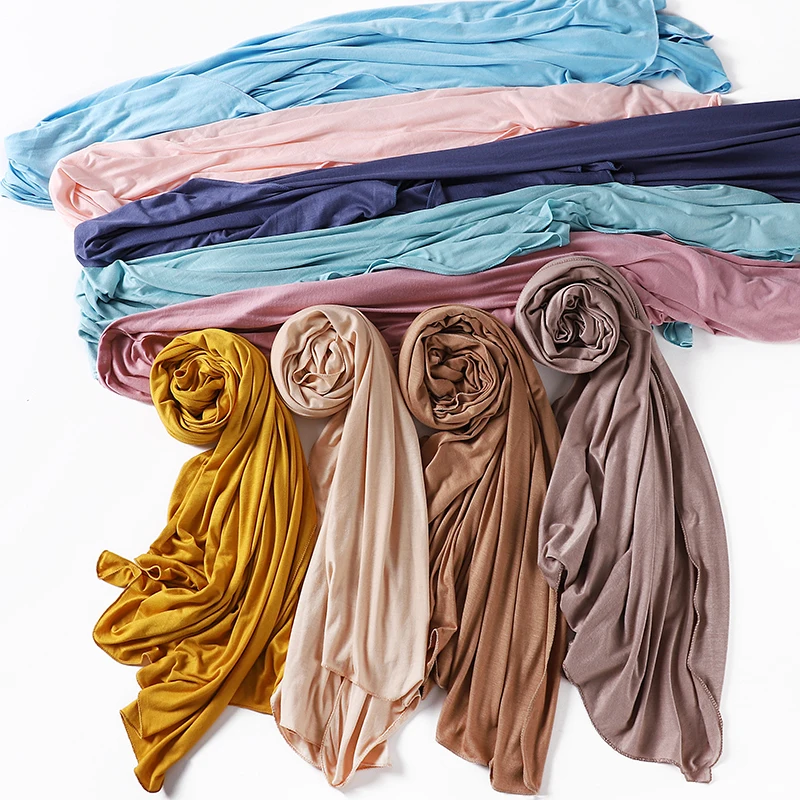 Modal-Baumwoll-Jersey-Hijab-Schal, langer muslimischer Schal, schlichter, weicher Turban, zum Binden, Kopftuch für Frauen, afrikanisches Stirnband, 170 x 60 cm. – Detail 8