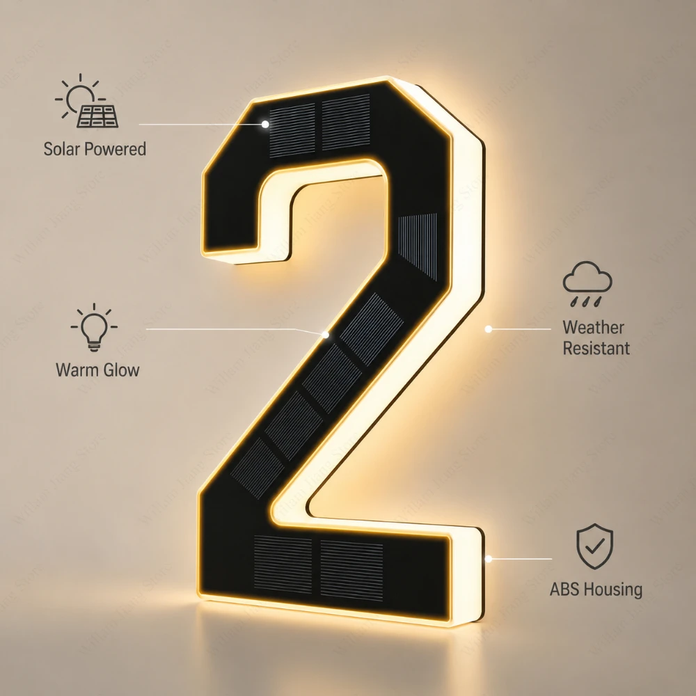 Lumière solaire étanche pour numéro de maison, panneau d'adresse LED avec capteur de lumière automatique pour la décoration de la maison, de la porte, du jardin, du porche, du mur