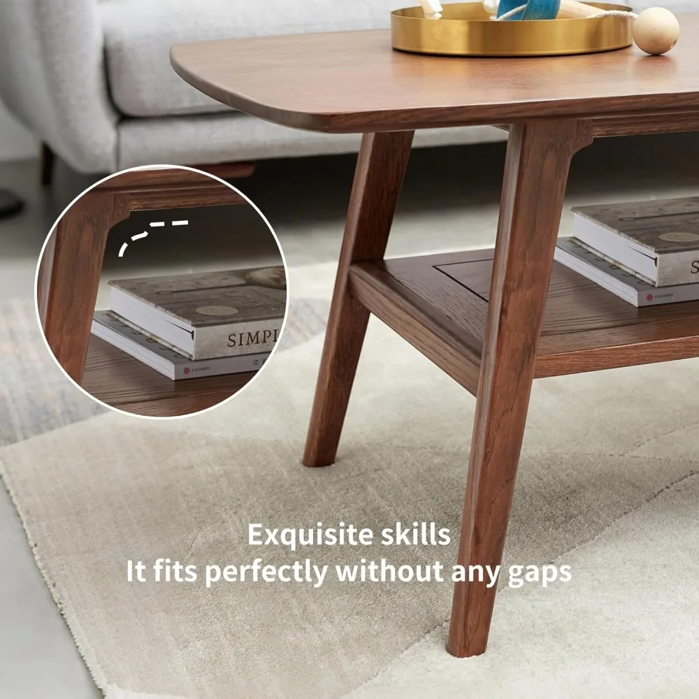 Mesa de centro de nogal de 31,5 pulgadas, mesa de té, mesas de centro pequeñas para espacios pequeños, mesa de centro de madera maciza de mediados de siglo con almacenamiento Sh