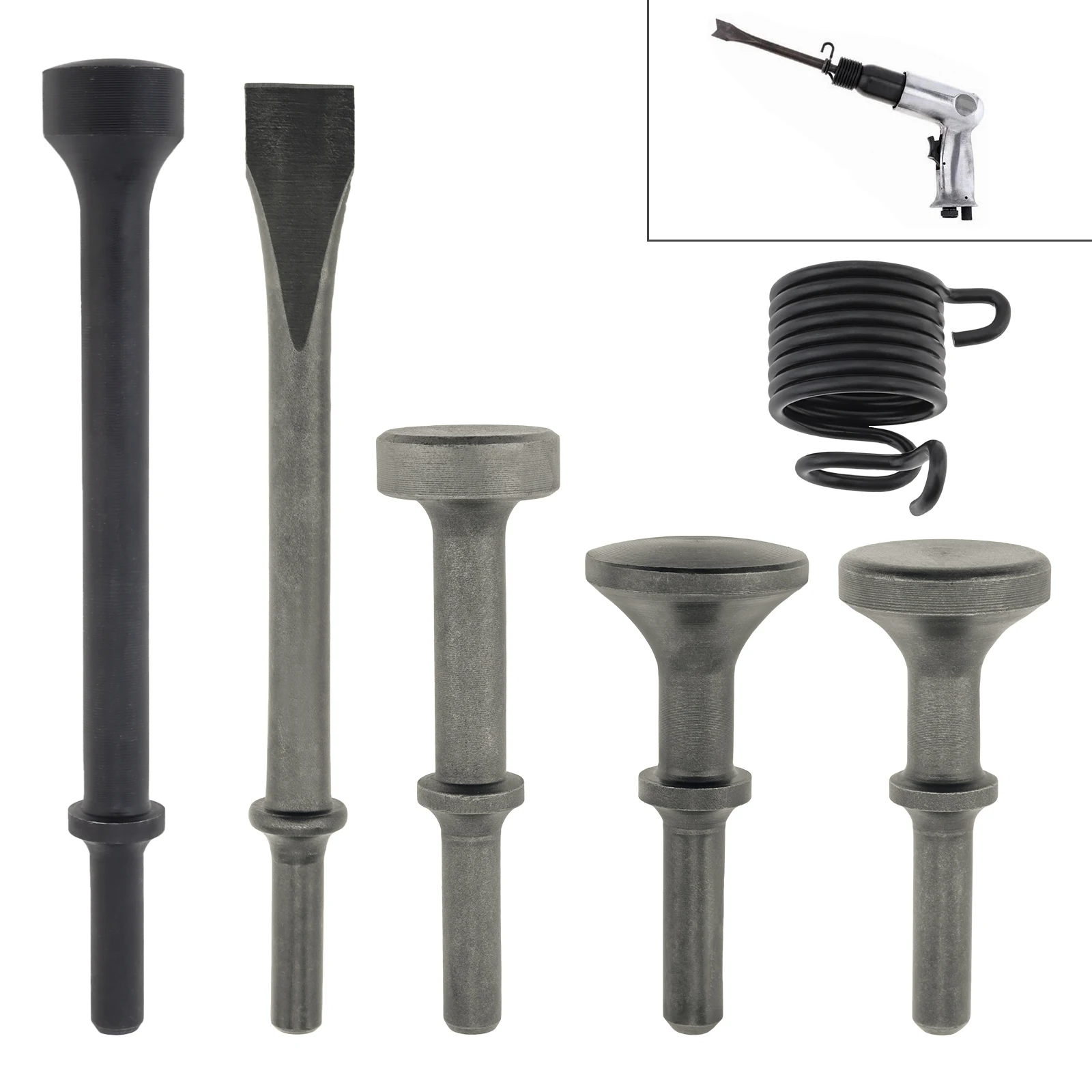 6 pcs Hammer Drills Carbon Steel 0.4 inch /10 mm Shank Smoothing Air Hammer Tool Kit with Spring