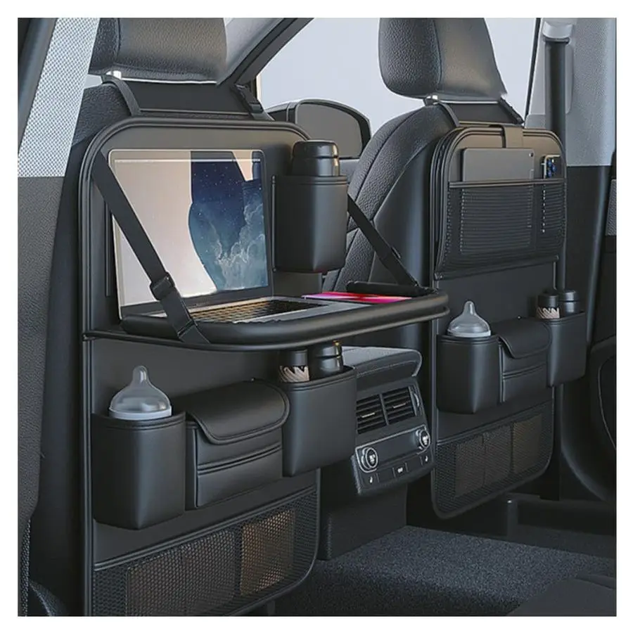 

Pack Leather Car Backseat Organizer with Foldable Table Tray, Car Storage Organizer with Tablet Holder, Car Seat Back Protectors