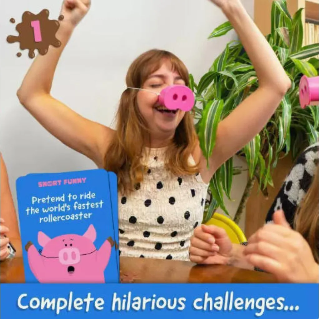 Divertido Juego de Cartas de Fiesta con Narices de Cerdo: Si Ríes Pierdes, Juego de Mesa Interactivo Familiar con Juguetes de Narices que Chirrían