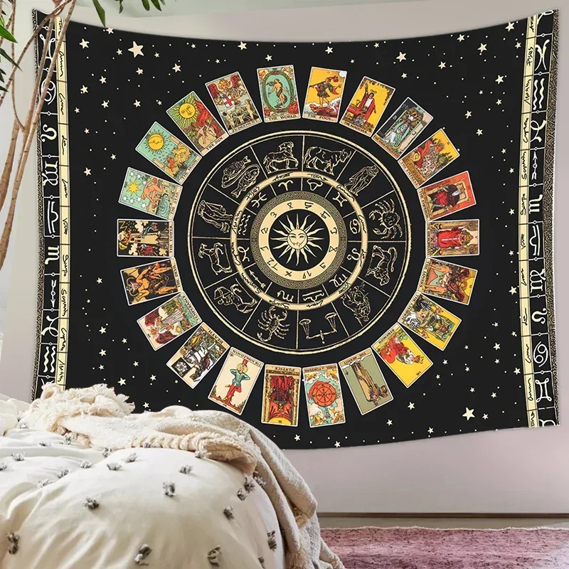 Boho Decoration Home Mandala Tarot Card Tapestry Wheel of   Astrology Chart Tarot Sun and Moon Wall Hanging Witchcraft Supplies