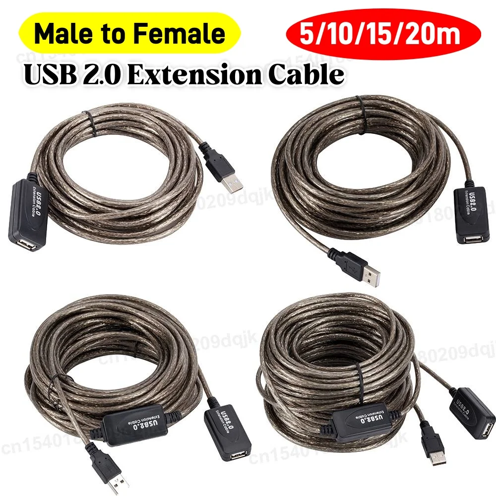 Active USB 2.0 Extension cable 20/15/10/5M USB 2.0 Extender USB Repeater Extension Cord with Booster USB Male to Female for PC