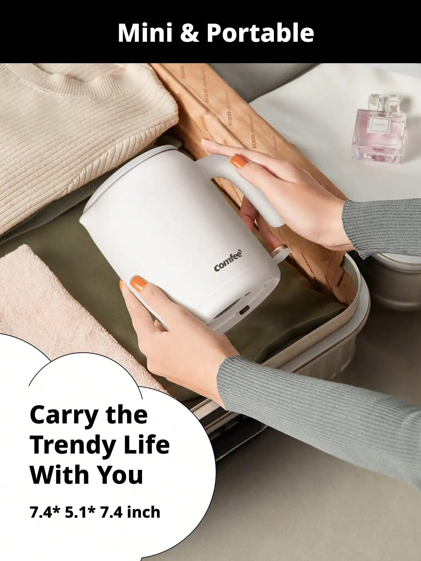 غلاية كهربائية صغيرة Comfee' Comfee بقدرة 800 وات - وعاء شاي سريع الغليان سعة 0.6 لتر مع جزء داخلي من الفولاذ المقاوم للصدأ، وإيقاف تلقائي، وحماية من الغليان الجاف #5