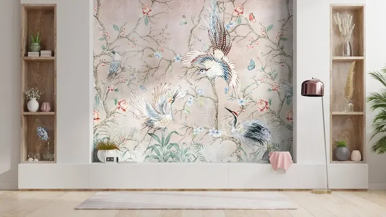 Chinoiserie Wallpaper Peony Blossom Wall Mural Peel and Stick