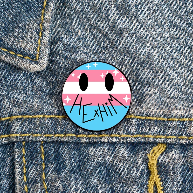 Funny Smiling Face HE HIM pronoun Pin Transgender Pride Brooches Shirt Lapel teacher Bag backpacks Badge gift brooches pins