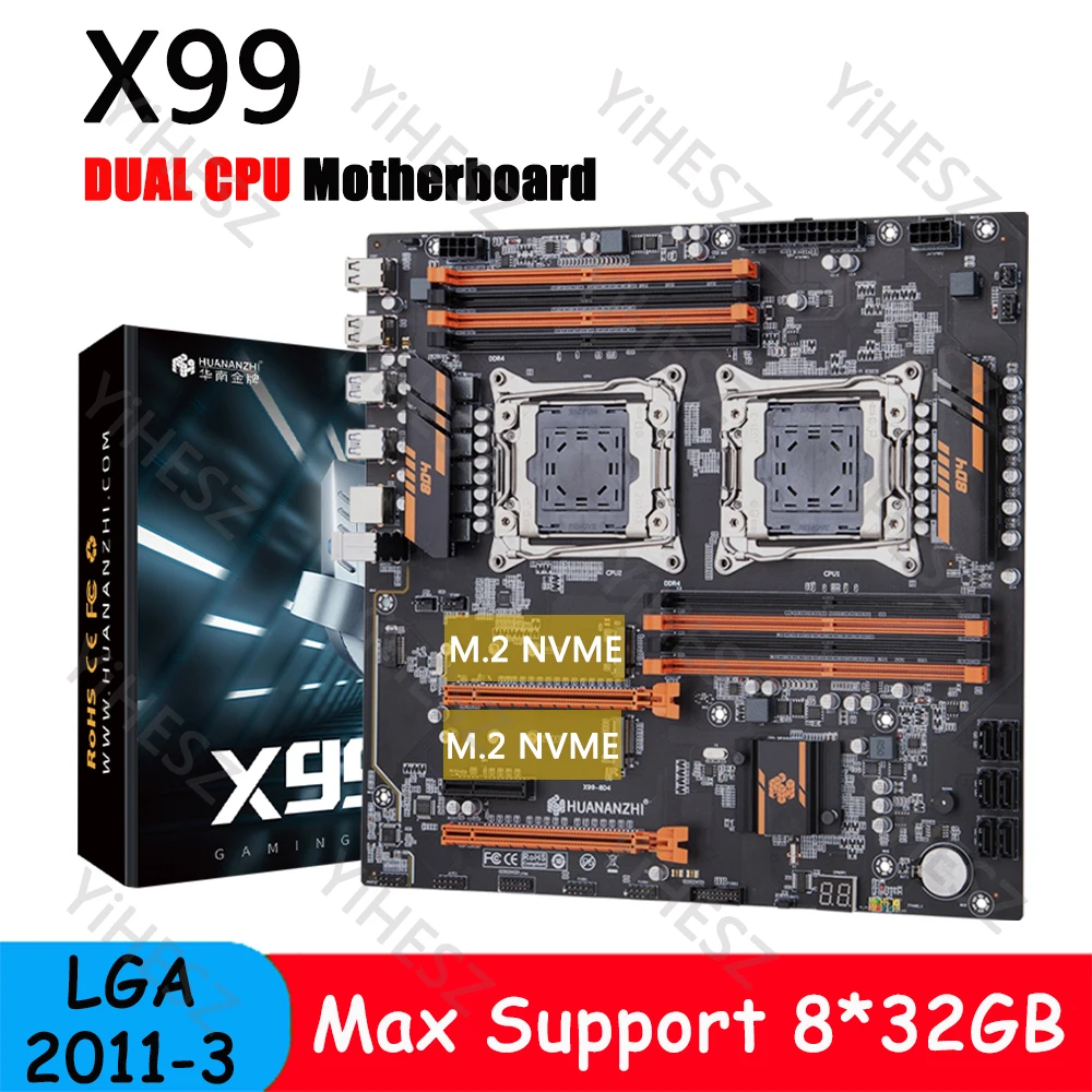 

X99 8D4 Motherboard Dual CPU LGA 2011-3 X99 Dual CPU Support E5 2640 2667 2666 2670 2680 2696 V3 V4 Memory DDR4 RECC M.2 NVME