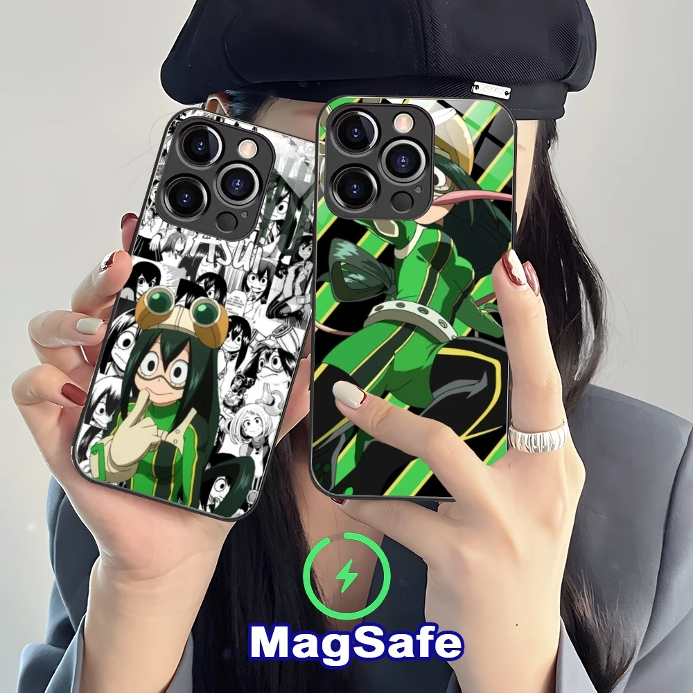 Hero Tsuyu Asui Froppy Cell Phone Case for iPhone 16 15 14 13 12 11 Pro Max Plus Mini MagSafe Wireless Charging Glass Cover