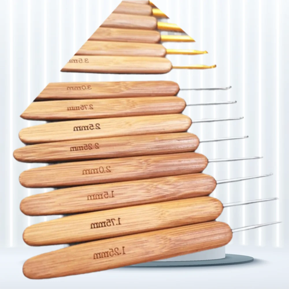 

New Bamboo Wooden Crochet Hooks Small Size Long Bamboo Handle Crochet Yarn Weave Tool Knitting