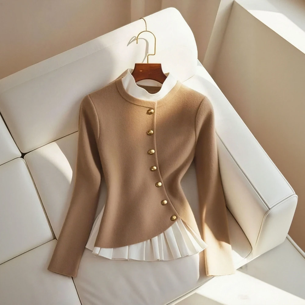 

Women's Autumn Winter Long Sleeve Crew Neck Button Sweater Plain Nipped Waist Fashionable for Dating