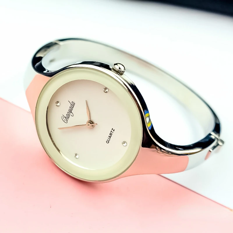 Reloj de pulsera redondo para mujer y niña, cronógrafo de cuarzo de acero inoxidable, sencillo, informal, a la moda