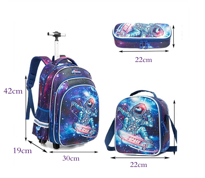 Sac à roulettes scolaire pour garçons, sac à dos à roulettes avec sac à lunch, sac à stylos, valise à roulettes pour garçons, ensemble de 3 pièces