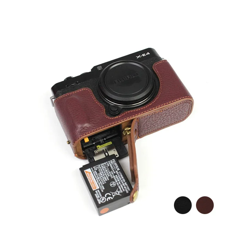 حافظة من الجلد الطبيعي للكاميرا ، حقيبة فيديو ، نصف جسم ، واقي قاعدة ، غطاء سفلي مفتوح ، Fujifilm ، Fuji XE4